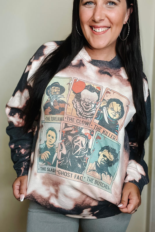 Horror tarot cards-Graphic bleached Crewneck